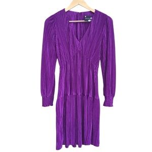 Maison Tara Purple Plisse Long Sleeve Dress Size 4 NEW